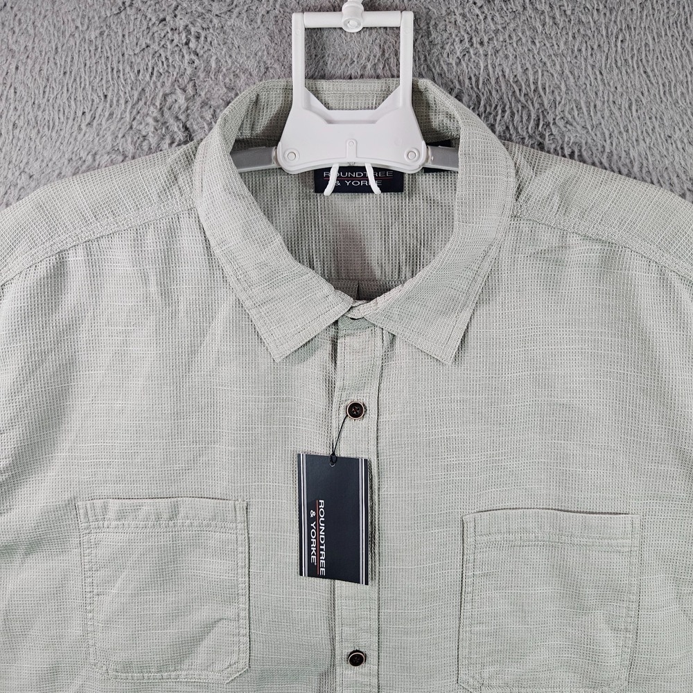 NEW Roundtree & Yorke Casual Shirt Men 3XT Short Sleeve Button Greenish Gray